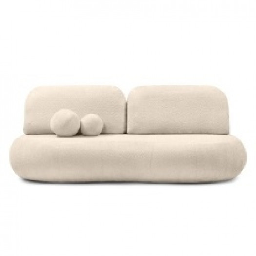 Sofa z funkcją spania i pojemnikiem Dolce, beżowa, boucle, obłe kształty