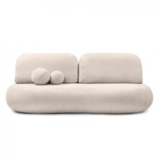 Sofa z funkcją spania i pojemnikiem Dolce, jasnobeżowa, boucle, obłe kształty