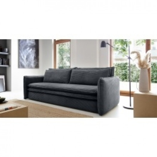 Sofa z funkcją spania i pojemnikiem Flow Slim, ciemnoszara, sztruks