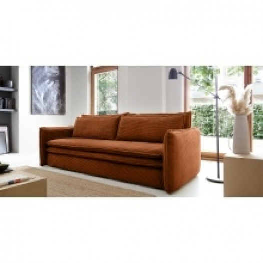Sofa z funkcją spania i pojemnikiem Flow Slim, miedziana, sztruks