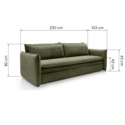 Sofa z funkcją spania i pojemnikiem Flow Slim, oliwkowozielona, sztruks