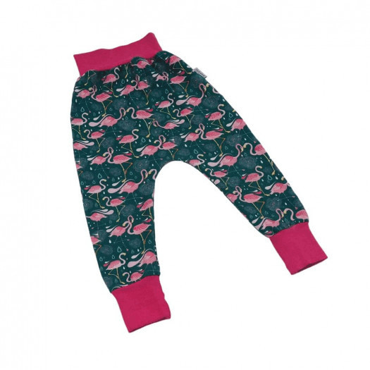  spodnie new born flamingi na szmaragdzie  62/68 