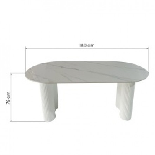 Stół do jadalni Ribeira owalny, lamele, efekt białego marmuru, spiek