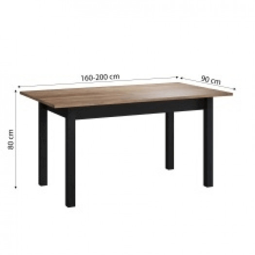 stół rozkładany 160(200)x90 cm belize czarny/dąb wersal