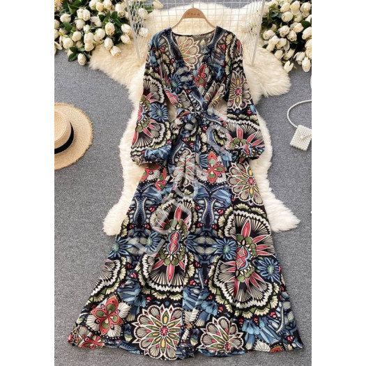 Sukienka w stylu boho z wzorami, styl orientalny niebieskie wzory 2116