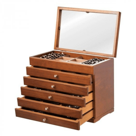 szkatułka na biżuterię kuferek z szufladami i lusterkiem