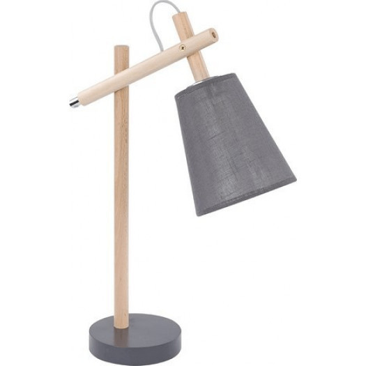 Tk lighting vaio grey 668 lampa stołowa drewniana z abażurem lampka nocna 1x60w szara drewno natural