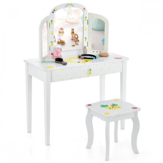 Toaletka biurko dziecięce z lustrem i taboretem biała