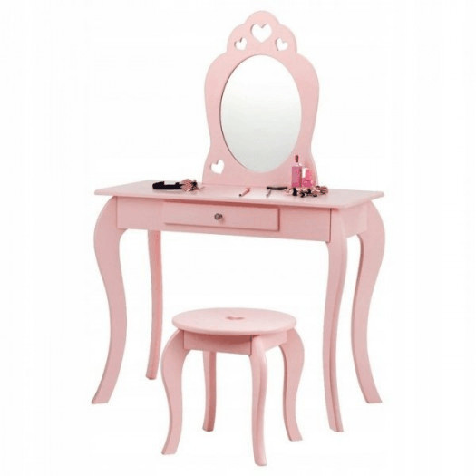 Toaletka biurko dziecięce z lustrem i taboretem róż
