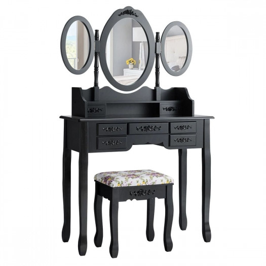 Toaletka ozdobna do makijażu ze składanym lustrem i stołkiem
