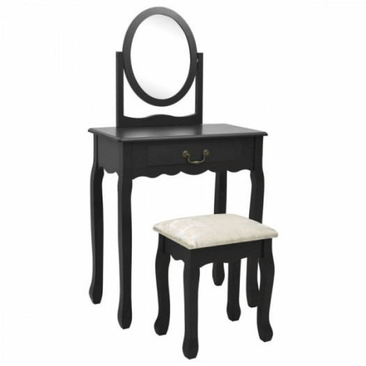 Toaletka ze stołkiem, czarna, 65x36x128 cm, drewno paulowni mdf