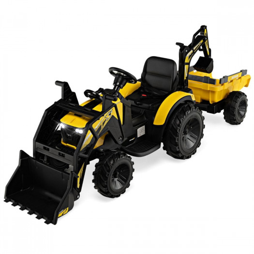 Traktor elektryczny 12 V dla dzieci z przyczepką żółty