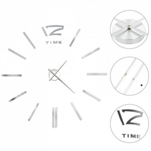 Zegar ścienny 3d, nowoczesny design, 100 cm, xxl, srebrny