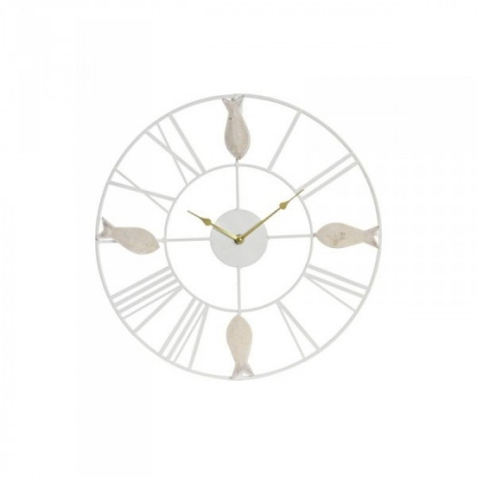 Zegar Ścienny DKD Home Decor 39 x 3,5 x 39 cm Metal Brązowy Biały Drewno MDF Śródziemnomorski Ryby