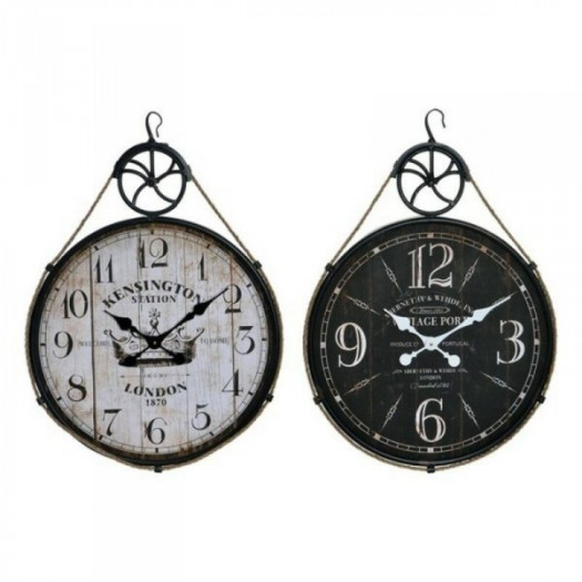 Zegar Ścienny DKD Home Decor 50 x 4,5 x 71 cm Czarny Metal Drewno Biały (2 Sztuk)