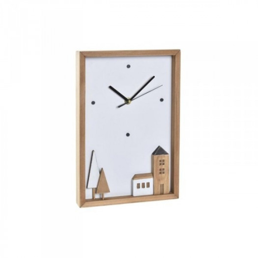 Zegar Ścienny DKD Home Decor Biały Brązowy Drewno Domy Miejska 20 x 4 x 30 cm