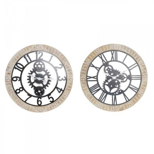 Zegar Ścienny DKD Home Decor Czarny Naturalny Żelazo Plastikowy Drewno MDF Koła zębate 76 x 4,5 x 76