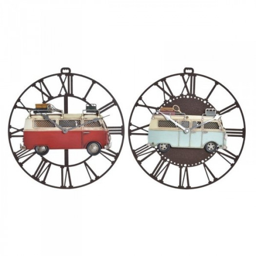 Zegar Ścienny DKD Home Decor Furgonetka 34 x 3,5 x 32,5 cm Czerwony Metal Celeste Vintage (2 Sztuk)