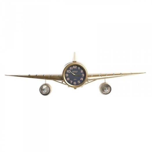 Zegar Ścienny DKD Home Decor Samolot Czarny Złoty Żelazo (145 x 20 x 43 cm)