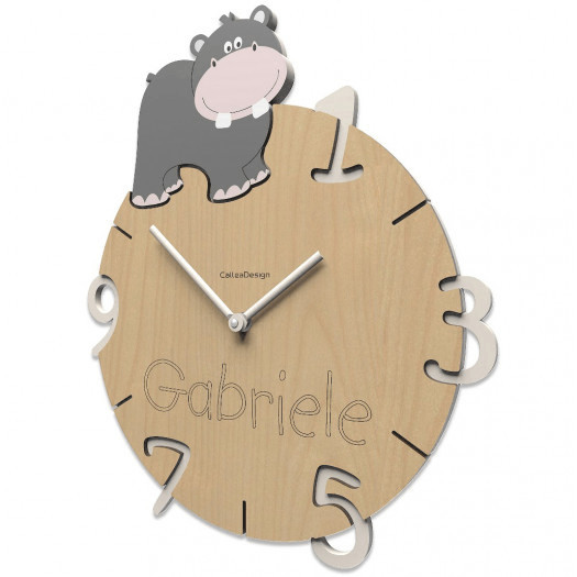 zegar ścienny z grawerem dla dziecka hipopotam calleadesign (57-10-2)
