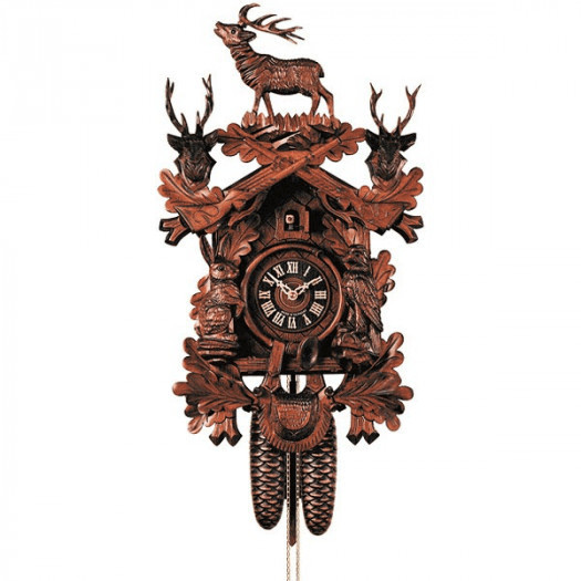 Zegar tradycyjny z kukułką, motyw myśliwski z rzeźbionym rogiem hones 52cm (hs-137/4nu)