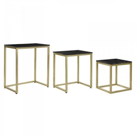 Zestaw 3 stołów DKD Home Decor 50 x 35 x 60 cm Czarny Złoty Marmur Żelazo