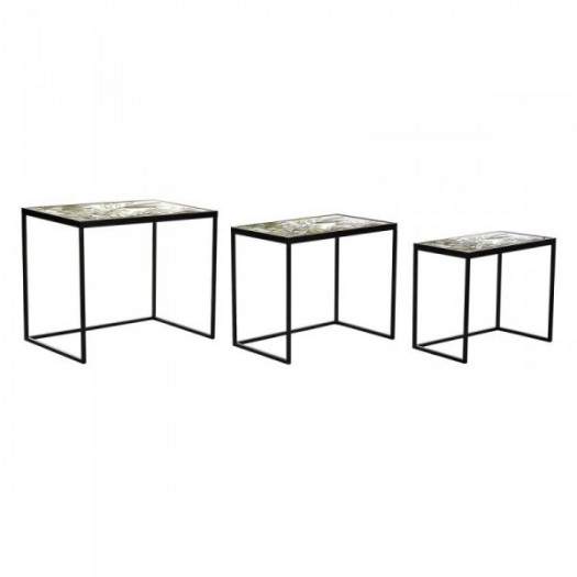 Zestaw 3 stołów DKD Home Decor Szkło Czarny Złoty Metal Kolor Zielony 60 x 40 x 50 cm
