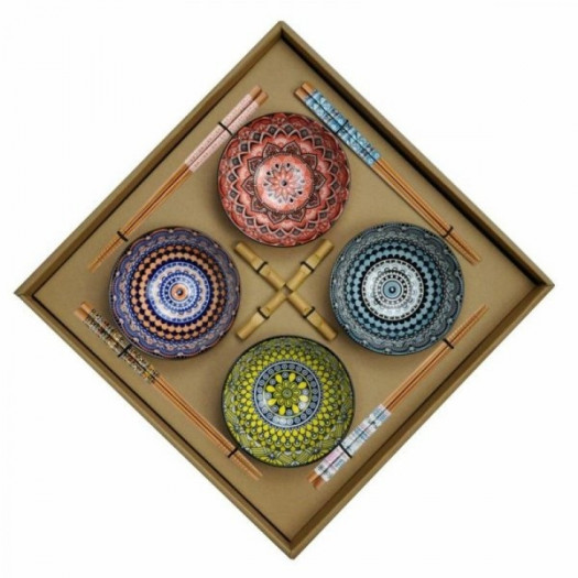 Zestaw do Sushi DKD Home Decor 34 x 34 x 6,5 cm Wielokolorowy Mandala Kamionka Orientalny (12 Sztuk)