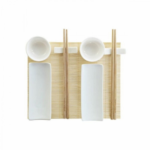 Zestaw do Sushi DKD Home Decor Bambus Kamionka Biały Naturalny Orientalny 28,5 x 19,5 x 3,3 cm (9 Cz