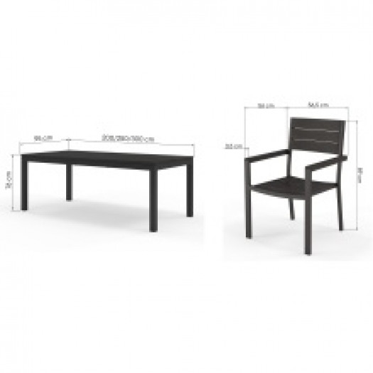 Zestaw ogrodowy Machio stół rozkładany 200-300 cm + 10 krzeseł, aluminiowy, czarny, polywood