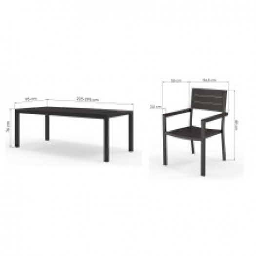 Zestaw ogrodowy Orrios stół rozkładany 225-295 cm + 12 krzeseł, aluminiowy, czarny, polywood